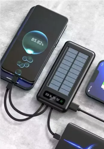 Power bank solar 10000mAh com 4 cabos e lanterna (Novo)