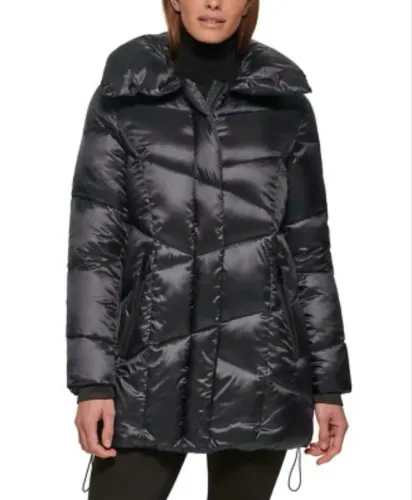 jaqueta puffer preta Calvin Klein Chevron Sorona Aura resistente à água