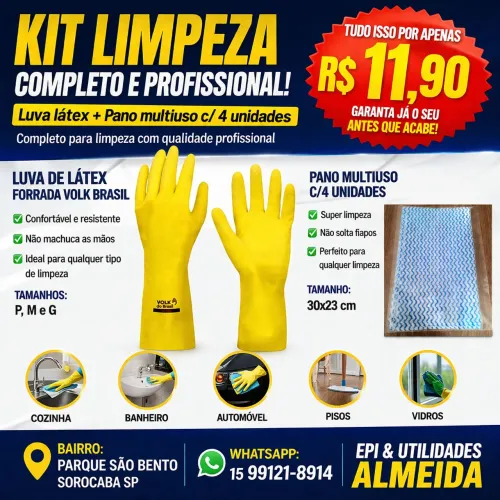 Kit Luva Látex + Pano multiuso c/4 unidades