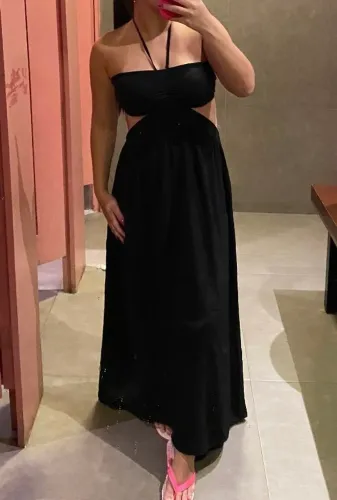 Vestido longo com abertura lateral preto