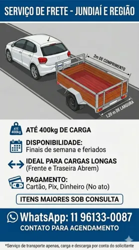 Carreto - Frete, Transporte de Carga, Moto, Bicicleta - Jundiaí e Região (Debito, Crédito)