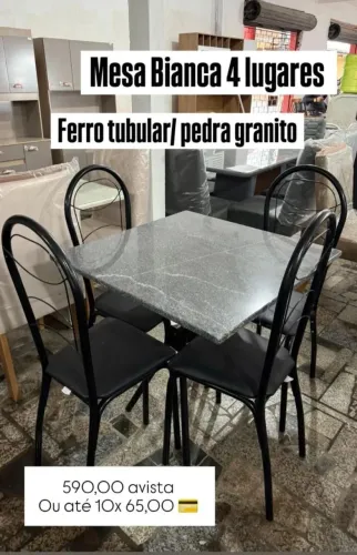 MESA QUADRADA 4 LUGARES TUBULAR GRANITO