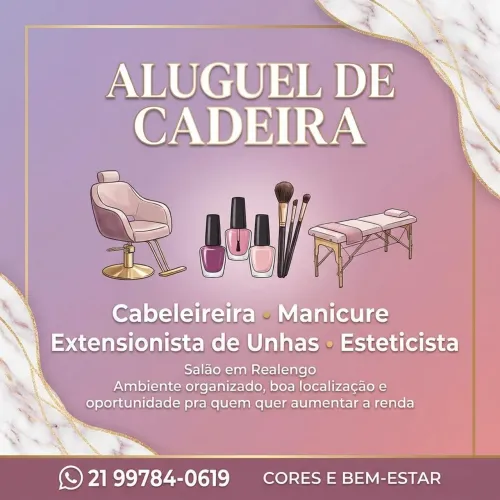 Aluguel de cadeira e maca salão de beleza 