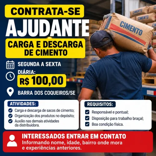 VAGA PARA AJUDANTE - CARGA E DESCARGA
