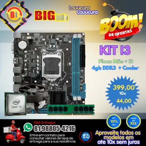 Kit Upgrade Intel Core I3 + Placa Mãe + 4gb Ddr3