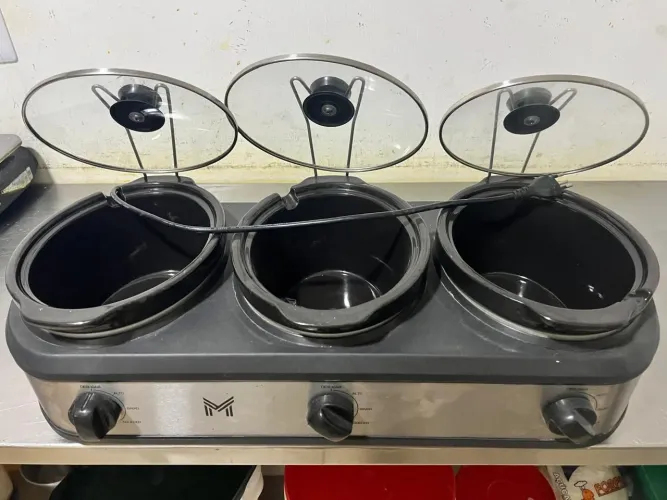Réchaud elétrico Triplo Buffet Slow Cooker 220v, Expositor de comidas, Aquecedor de comida