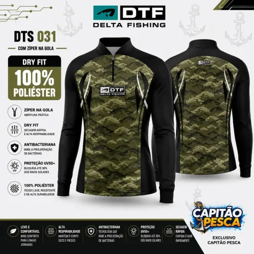 Camisa de pesca proteção UV 50 poliester