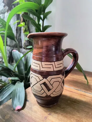 Jarra marajoara 22,5cm trabalhado decoração antigo antiquario artesanato arte jarro planta