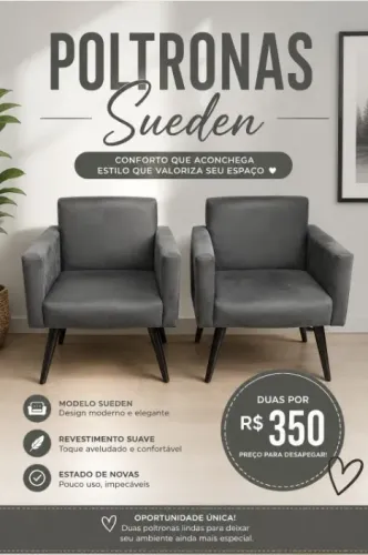 2 poltronas Suede Cinza Escuro belissimas estado de novas
