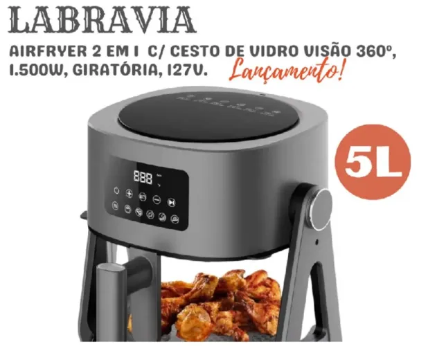 FRITADEIRA 2 EM 1 AIRFRYER DIG GRILL 5 LITROS C/ CESTO DE VIDRO
