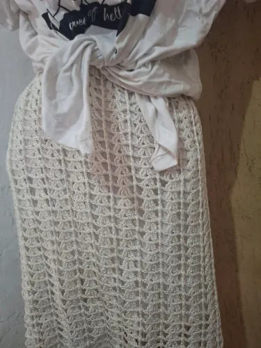 Saia de crochê branco tm 38 praia/piscina