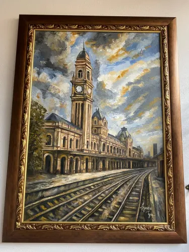 Quadro óleo sobre tela estação da luz SP