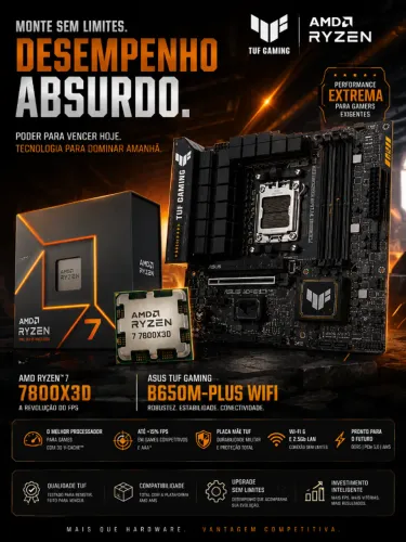 Kit Upgrade Placa Mãe ASUS TUF Gaming B650M-Plus WiFi + AMD Ryzen 7 7800X3D