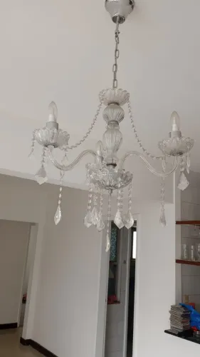 Lustre Pendente Clássico de Vidro e Cristal com 3 Braços