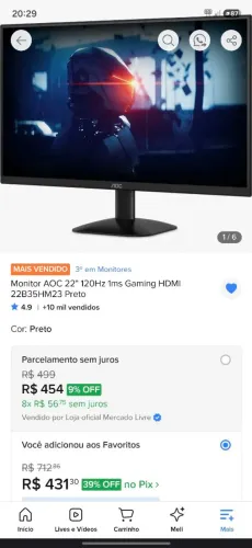 Monitor 22" AOC - 120hz
