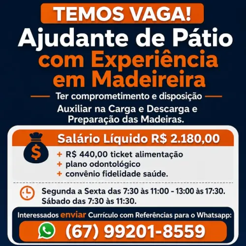 Vaga para Ajudante em Madeireira