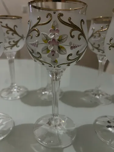 Jogo 6 Taças Cristal Murano dos anos 50 Pintadas à Mão Dourado