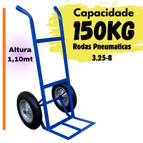 Carro Carrinho de Carga 150kg Altura de 1,10mt rodas Pneumatica