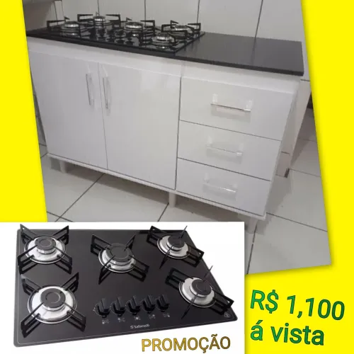 Cooktop 5 bocas com balcão MONTAGEM E FRETE GRÁTIS 