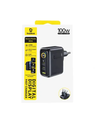 Carregador Baseus PicoGo 100W Original com Display Digital - 3 Portas Turbo - Lacrado