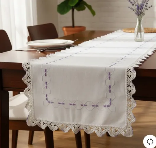 Caminho de mesa Bordado - Ponto cruz<br>