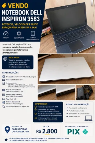 Vendo Notebook Dell Inspiron 3583 | Intel Core i7