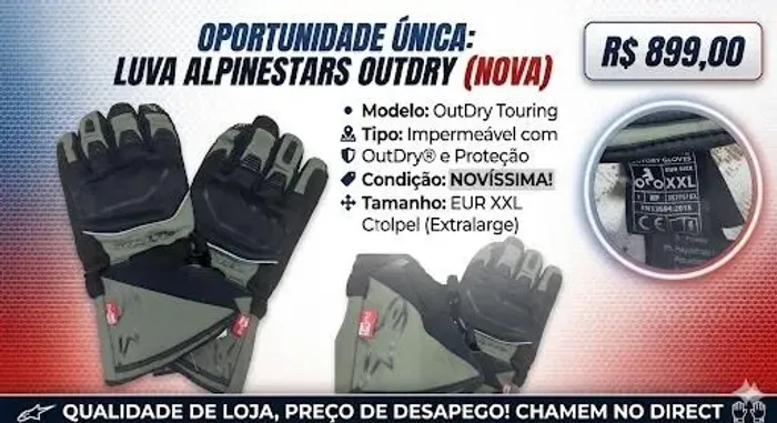 LUVA MASCULINA ALPINESTARS, MODELO OUTDRY TOURING, TAMANHO XXL, COR VERDE MILITAR