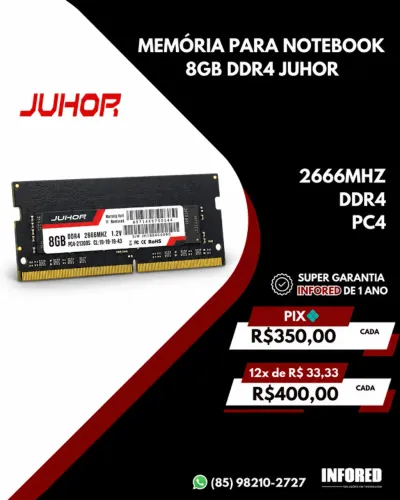 Memória para Notebook JUHOR 8GB DDR4 2666MHz