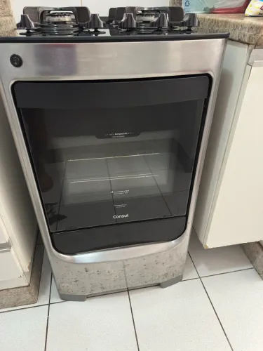 Fogão Consul 4 Bocas Inox com Mesa de Vidro e Grade de Ferro Fundido