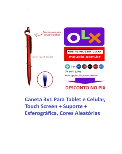 Caneta 3x1 Para Tablet e Celular  Touch Screen + Suporte + Esferográfica Cores Aleatórias