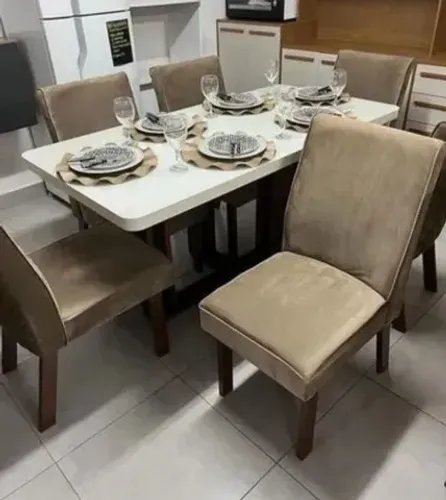 Mesa de jantar MDF 6 CADERIAS VELUDO OU LINHO 