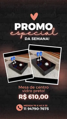 Mesa de centro com vidro preto R$ 610,00