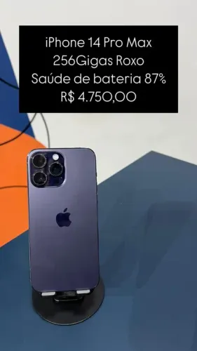Vendo Iphone 14 Pro Max Roxo 256Gigas Saude de bateria 87% Semi novo | Loja Fisica |