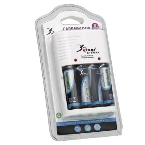 (NOVO) Carregador de Pilhas Knup KP-512 Com 4 Pilhas AA