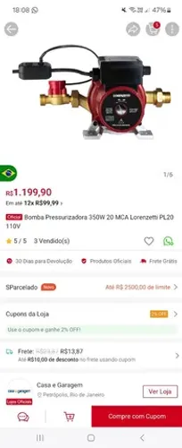 2 Pressurizador Lorenzetti PL20 - 220V- 20mca