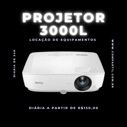 Locação de projetor de 3000 lumens e telão