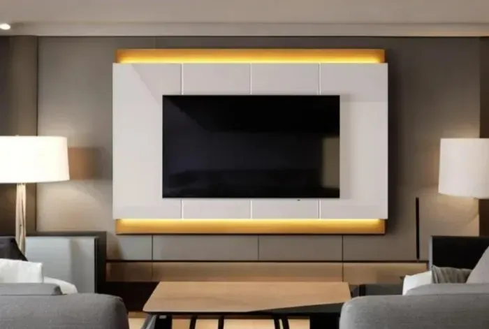 Painel Para Sala Até 75 Polegadas Com Led Marrom E Off White