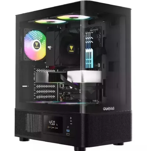 Gabinete Gamer Gamdias Atlas E2 CG Black Com Display Digital *Com 3 Fans ARGB* - WZetta