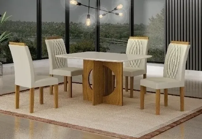 Mesa de Jantar Moderna com 4 Cadeiras