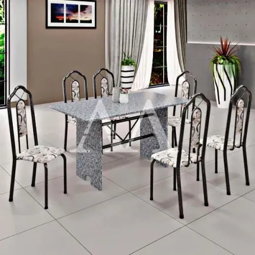 Mesa de Jantar em Granito com 6 cadeiras