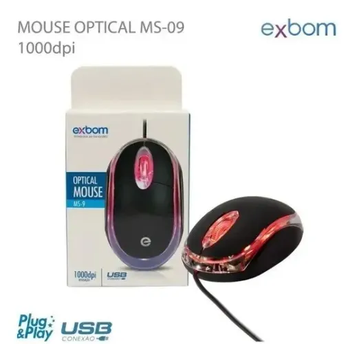 Mouse Usb Com Fio Óptico Led vermelho