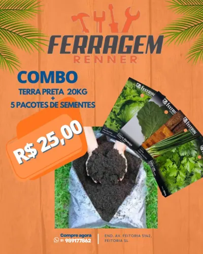 Combo terra preta + 5 pacotes de semente Feltrin