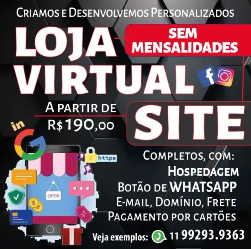 LOJA VIRTUAL OU SITE COMPLETOS OTIMIZADOS GOOGLE COM WHATSAPP SEM MENSALIDADES