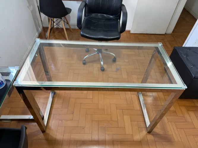 Mesas para escritório, de inox e vidro temperado (Leia todo o anúncio)