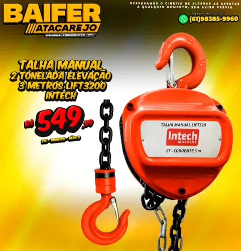 Talha Manual 2 Tonelada Elevação 3 Metros LIFT3200 Intech
