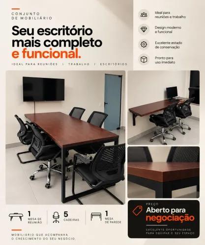 5 cadeiras e 2 mesas de escritório