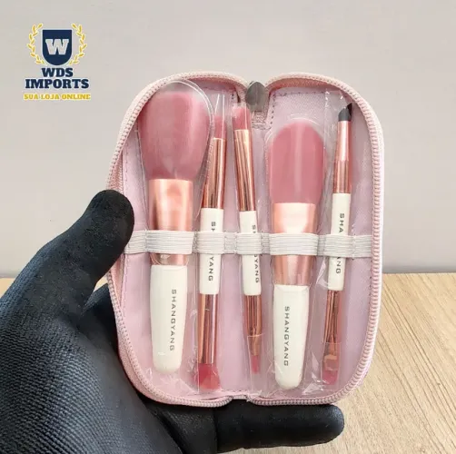 Mini Brush Kit 5 Pinceis Maquiagem com Nécessaire