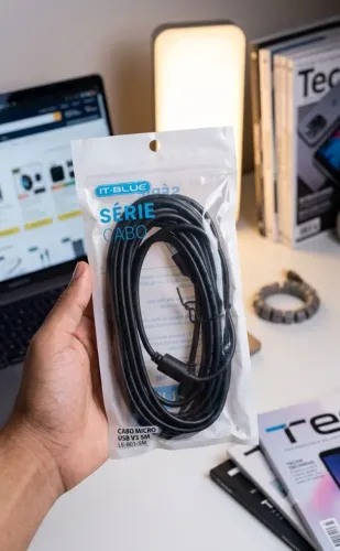 Cabo de Dados Micro USB V3 5 Metros LE-801-5M It-Blue | Carregamento e Sincronização