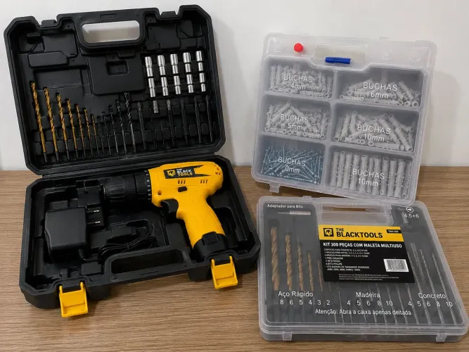 Furadeira Black Tools + Kit de Brocas e Acessórios