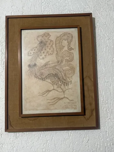Quadro Antigo Heitor dos Prazeres - Desenho Galo (1972)